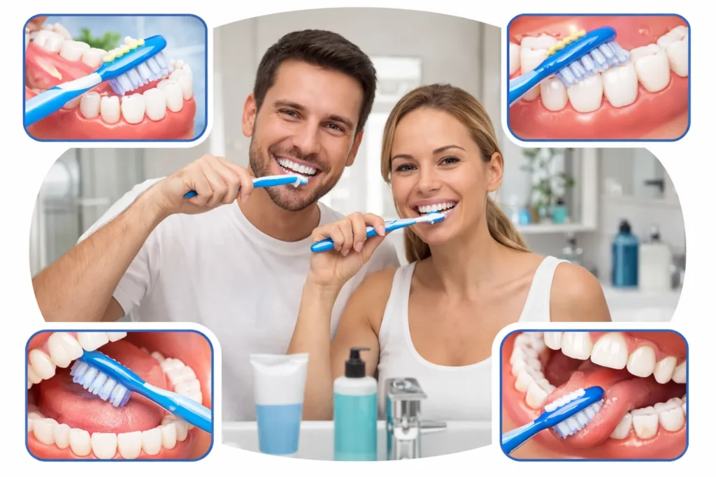 personas cepillandose los dientes